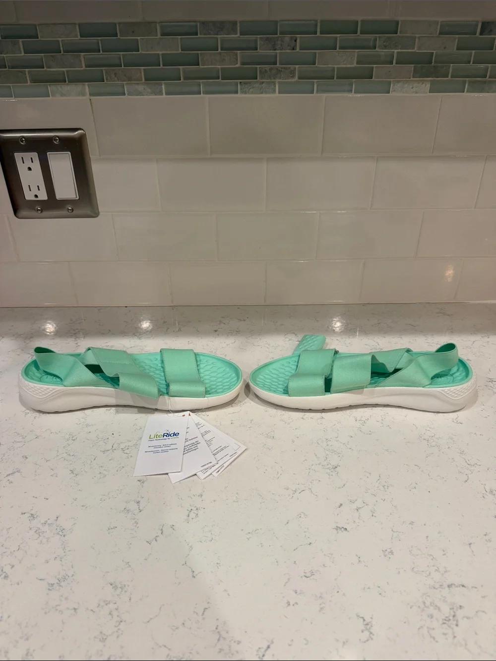 CROCS NWT LiteRide Slide Sandals in Mint Green Lightweight Summer Boat Shoes